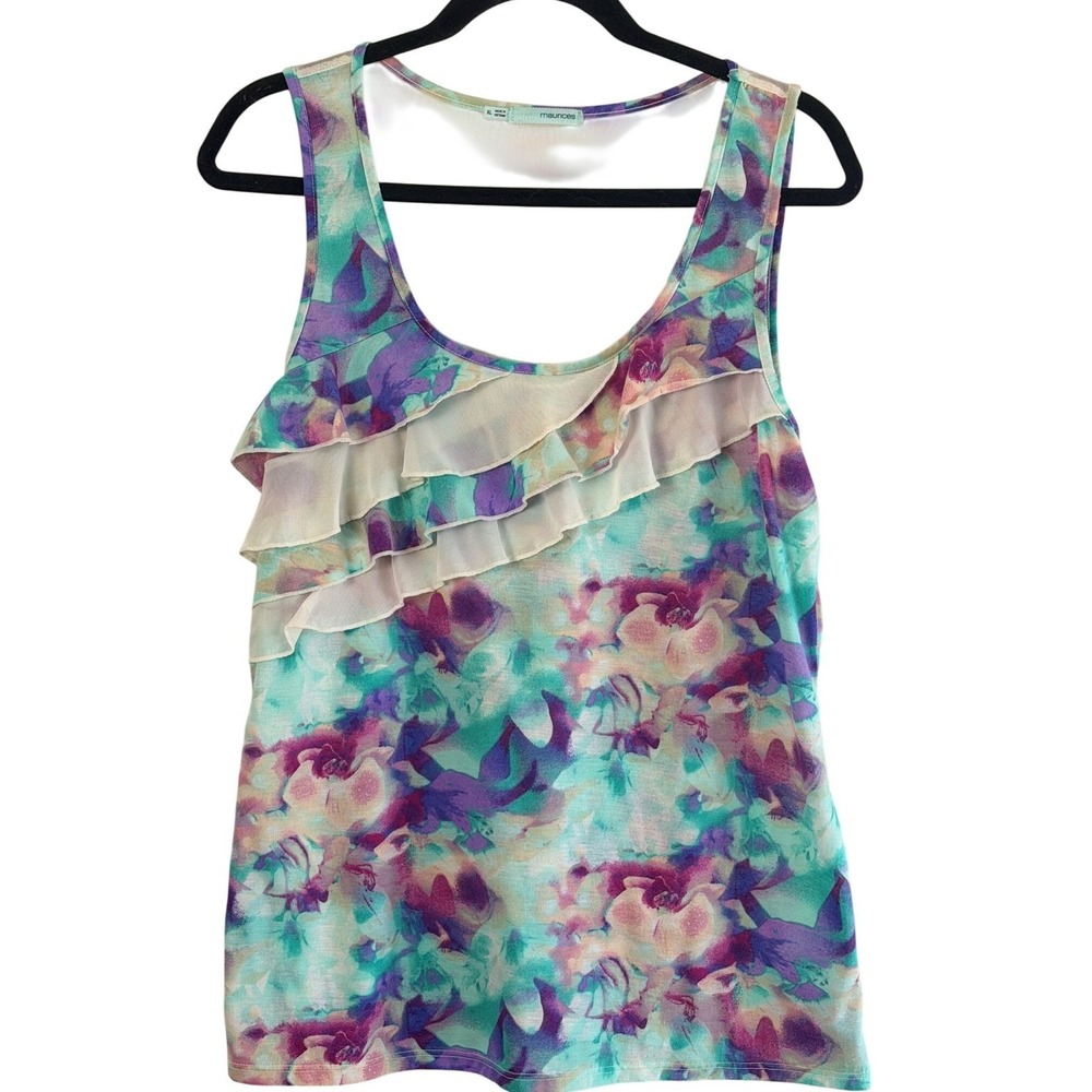 Maurices Romantic Floral Ruffle Tank Top XL Sheer Back Lightweight Blouseβ